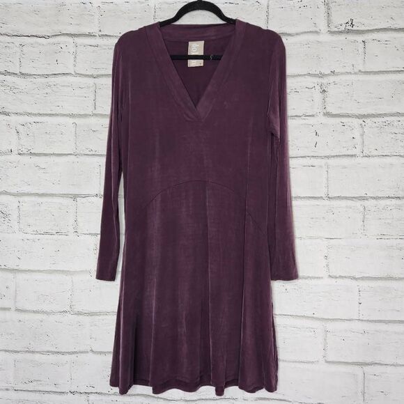 Anthropologie Dolan Left Coast Collection Plum Women's Plunging Swing Dress Sz M - Picture 1 of 13